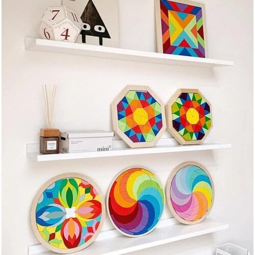 New Montessori Wooden Toys Rainbow Jigsaw Puzzles Mandala Art Educational Geometric Blocks Imagination Training Toys Brain Games