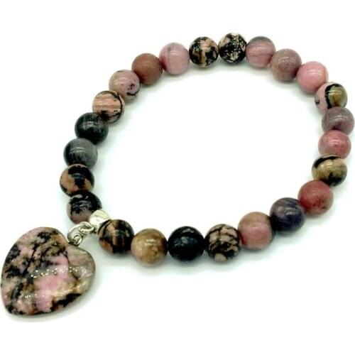 New Bracelet For Girl Fashion Stone Bead Heart Charm 8 mm Bangle Elastic Lava Crystal Lapis Lazuli Labradorite 20 Models