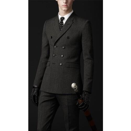 Latest Coat Pant Design Winter Smoking Grey Tweed Men Suit Groom Suits Slim Fit 2 Piece Tuxedo Custom Blazer Terno Masculino 078