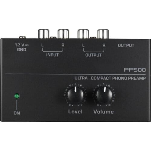 Phono Preamp Preamplifier with Level Volume Controls RCA Input Output 1/4" TRS Output Interfaces for Turntable PP500