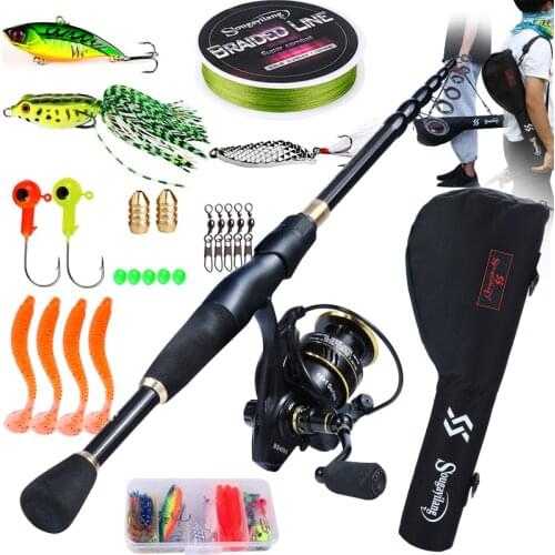 Sougayilang Fishing Rod Full Kits with Telescopic Fishing Rod and Spinning Reel Baits Hooks and Fishing Line Bag Travel Rod Set