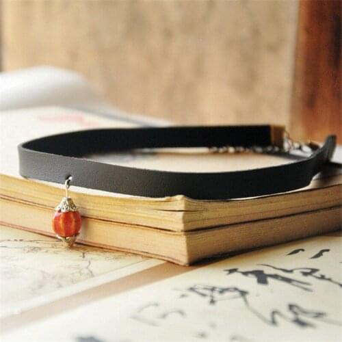 SEA MEW Simple Fashion Style Black Cowhide Torques Ceramic Beads Pendant Choker Collar Neck Strap Necklace For Women he308