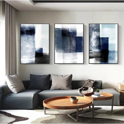 Nordic Abstract Painting Minimalist Decor Blue Gradient Graffiti Poster Wall Art Canvas Pictures for Home Quadros Decoration