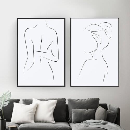 Nordic Girls Line Black And White Canvas Painting Posters And Prints Wall Art Pictures For Living Room Decorative Home Decor