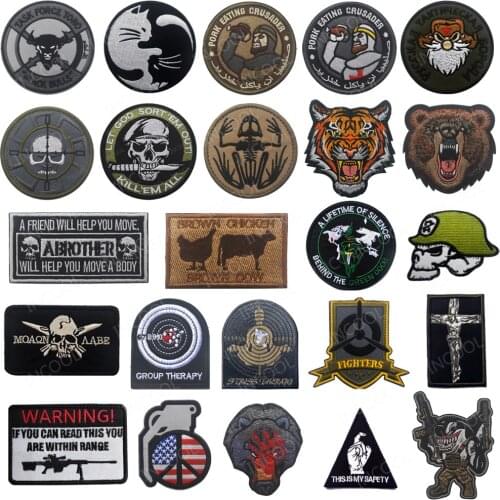 Soldier Wolf Tiger Bear Shark Frog Cat Cow Dragon Target Skull Embroidered Patches Tactical Military Patch 3D Embroidery Badges