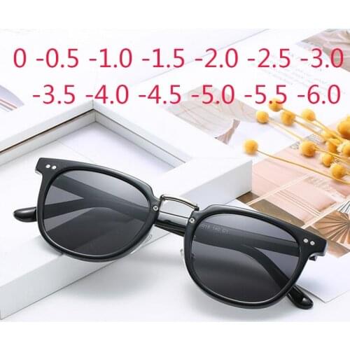 Men Sunglasses Women Myopia Square Rivets Fraame Black Lens Diopter Glasses Short-sighted Sun Glasses 0 -0.5 -1.0 -2.0 TO -6.0
