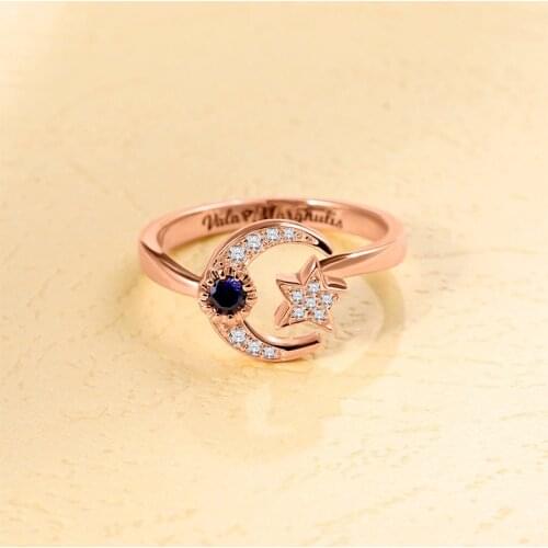 Strollgirl 925 Sterling Silver Personalized Jewelry Moon Stars Custom Birthstone Rings Engraved Name Finger Ring for Women Gift