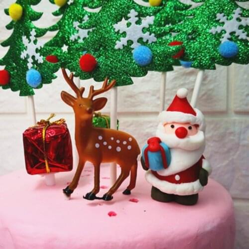 5pcs Merry Christmas Cake Topper Plush Christmas Tree Cloth Cupcake Topper For Christmas Party Cake Decorations Xmas 2019 New