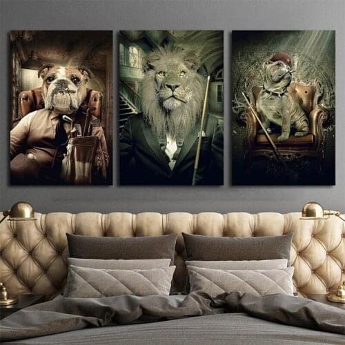 Vintage Paintings Retro Animal Posters Lion Dog Canvas Wall Art for Room Design Decoration for Home Frameless Picture