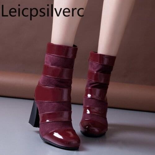 Womens Boots Autumn And Winter The New fashion Round head zipper High heel Short tube Womens shoes plus size 33-47 8.5cm high