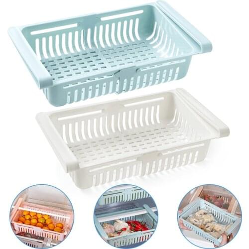 1/2Pcs Kitchen Organizer Stretchable Refrigerator Storage Rack Food Storage Baskets Fridge Container Space Saver Pull-out Drawer