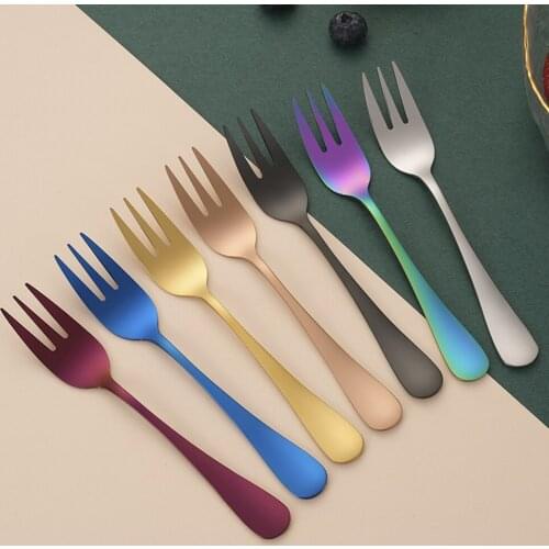 1 Pc White Gold Tea Cake Snack Fork Dinnerware Cutlery Mirror Stainless Steel Fork Tableware Dessert Fruit Fork Dropshipping