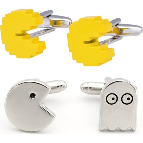 10pairs/lot Cartoon Pacman Cufflinks Pac Man and Ghost Cuff Links Copper Material Mens Jewelry Wholesale