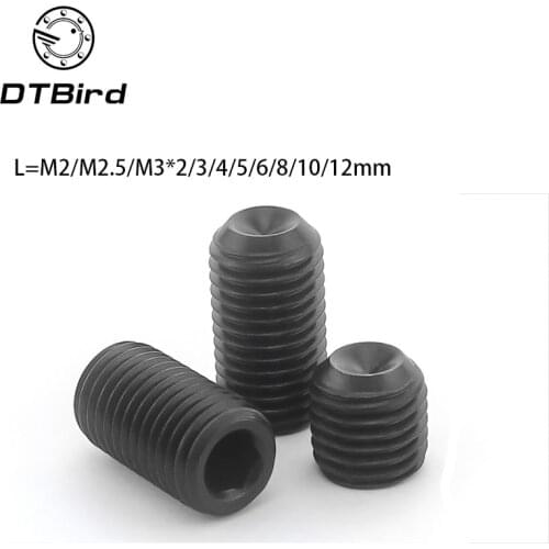 100pcs M2 M2.5 M3 DIN916 Black Carbon Steel Metric Thread Grub Headless Screws Inner Hexagon Socket Set 2017 hot sale DT2