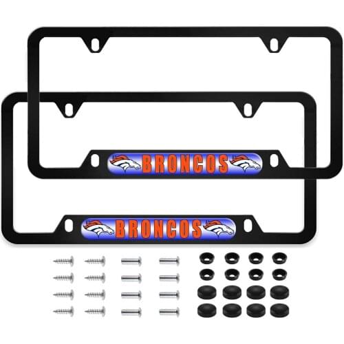 CARLANGEE 2 PCS Broncos Stainless Steel Chrome License Plate Frames Set
