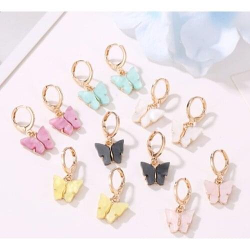 2020 new fashion design butterfly jewelry ladies bohemian colorful acrylic butterfly earrings small and cute earring jewelry