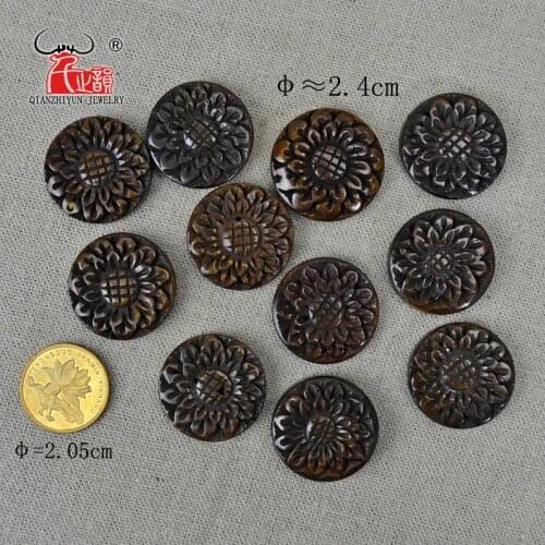 3PCS Handmade Carved Yak Bone Flower Antique Beads for Jewelry Making Brown Beads DIY Jewelry Accessory 24mm Hole:1mm