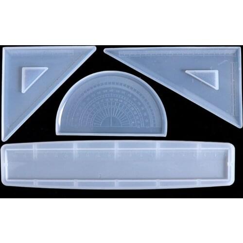 4 Shapes Silicone Resin Ruler Molds Straignt Square Triangular Rulers Protractor