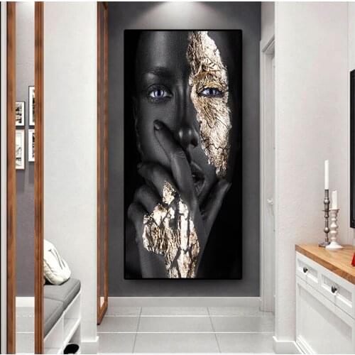 African Art Black and Gold Woman Oil Painting on Canvas Cuadros Posters and Prints Scandinavian Wall Art Picture for Living Room