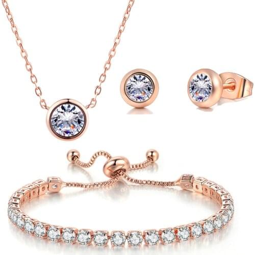 Hot Sale Shiny 4 Colors Zircon Trends Jewelry Set For Women Necklace Earring Bracelet Wedding Engagement Jewellry Gift Wholesale