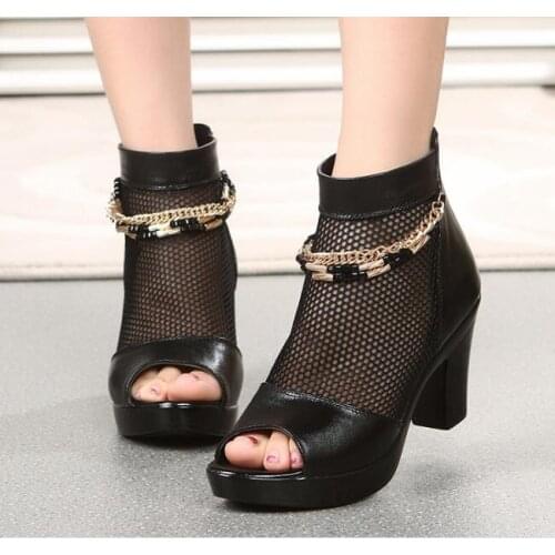 Classic Summer Women Sandals Fashion Sandals Popular black Bright Color Openwork Roman High Heels Large Womens Shoes
