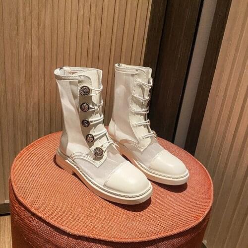 Mesh Martin Boots for Women Fashion Nice Platform Heels Leather Summer Boots Female Women Shoes Woman Booties Black Heel Pop 43