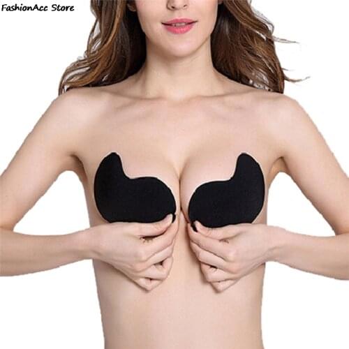 A/B/C Fly Bra Strapless Silicone Push Up Bra Self Adhesive Backless Bralette Seamless Bra Black/Nude