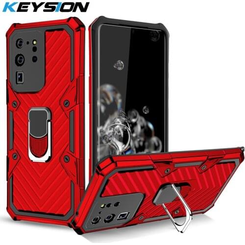 KEYSION Shockproof Armor Case for Samsung S20 Ultra S20+ Plus Ring Stand Silicone + PC Phone Back Cover for Galaxy A51 A71