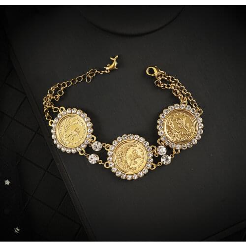 Dubai Muslim Middle East Totem Chain Bracelet Charm Bracelet Turkish Coin Gold Charm Bracelet Bride Arab Women Jewelry