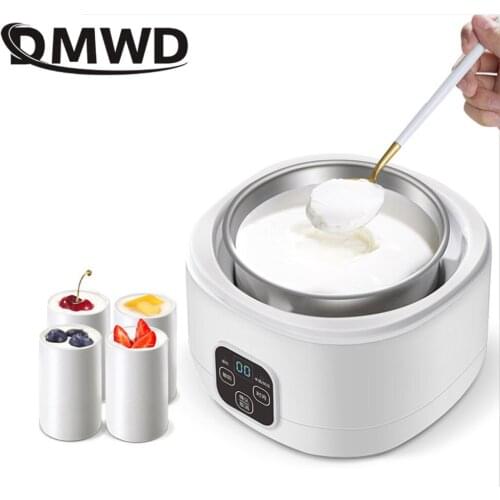 DMWD 1L Electric Yogurt Maker Household Automatic Fermentation Natto Rice Wine Machine Stainless Steel liner Ceramic Cup Tank EU