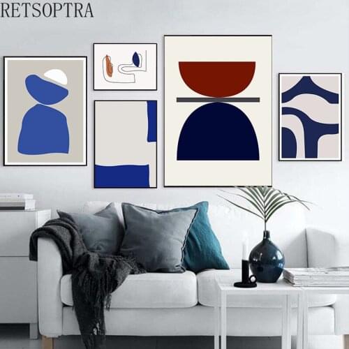 Europe Vintage Abstract deep blue color Geometric Canvas Paintings Poster Wall Art print Pictures for Living Room Home Decor