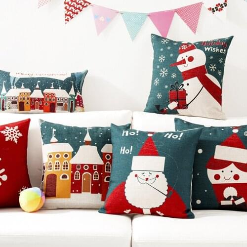 Europe the United Cartoon Christmas Snowman Pillow Cover Home Decorative Pillows Linen Pillow Case Office Sofa Cushion Cover