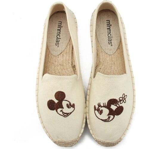 Disney girl canvas shoes Mickey pattern low-top casual shoes Sewn espadrille embroidered canvas shoes