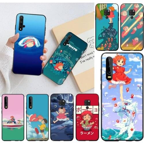 HUAGETOP Krajews Ponyo Studio Ghibli Anime Black Phone Case for Huawei P40 P30 P20 lite Pro Mate 30 20 Pro P Smart 2019 prime