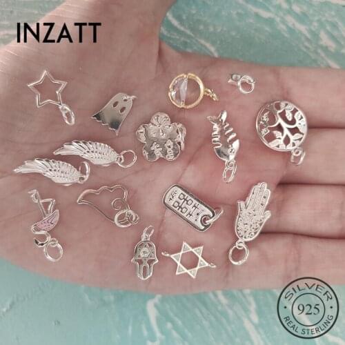 INZATT Real 925 Sterling Silver Feather Animal INS Zircon Charms Wholesale Dropshipping Handmade Of DIY Punka Accessories