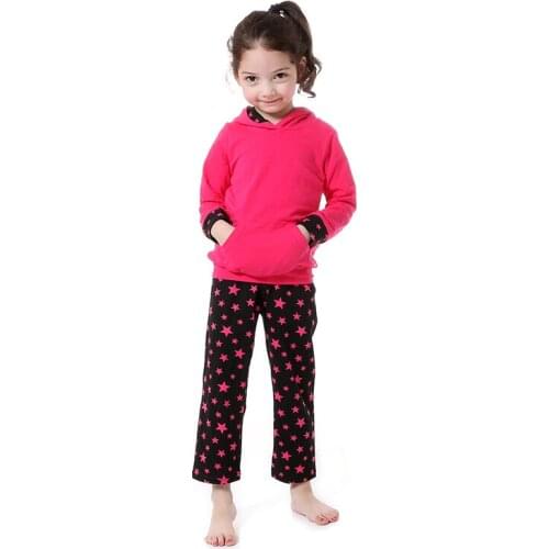 Kaiya Angel Hood Children Girl Clothing Sets Hot Pink Coats Start Pants Suit Pocket Stars Cute Girls Clothes Fall Suit Wholesale
