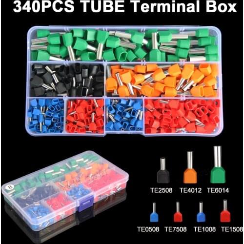 340pcs Dual Wire Tube Terminal Kit 2*0.5-6mm2 Ferrule Insulated Double Wiring Tubular Cable Connector Crimping Bootlace Suit Set
