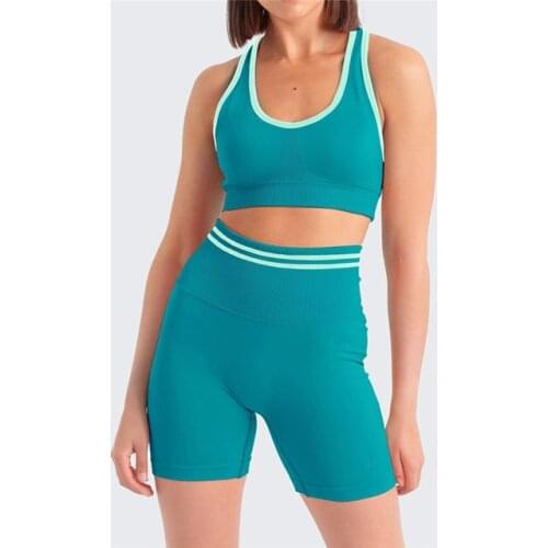 Seamless Sport Set Women 2pcs Crop Top Bra Shorts Yoga Tracksuit Sport Suit Workout Outfit Running Fitness Gym Short Sport Wear