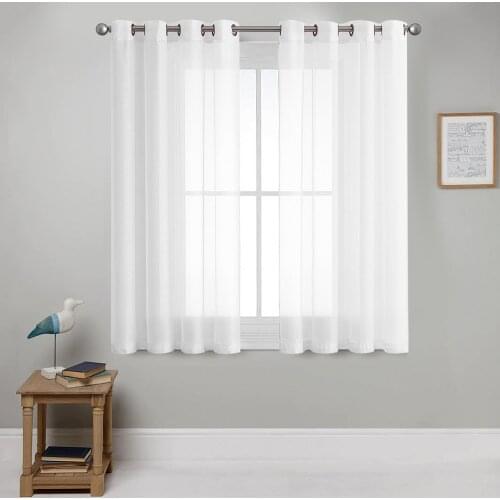 CDIY Short Sheer Curtains Linen Textured Bedroom Curtain Sheers Light Filtering Voile Curtains for Living Room Kitchen 2 Panels