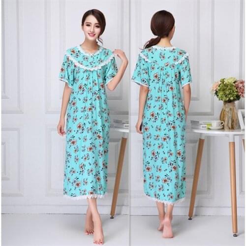 Beautiful Comfortable Blue Sleepwear Cotton Dress Lady Spring Summer Long Sleeve Nightdress Loose Women Princess Nightgowns