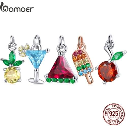 Bamoer Small 925 Sterling Silver Ice Cream Fruit Pineapple Watermelon Apple Charm Pendant for Bracelet Necklace Chain BSP002