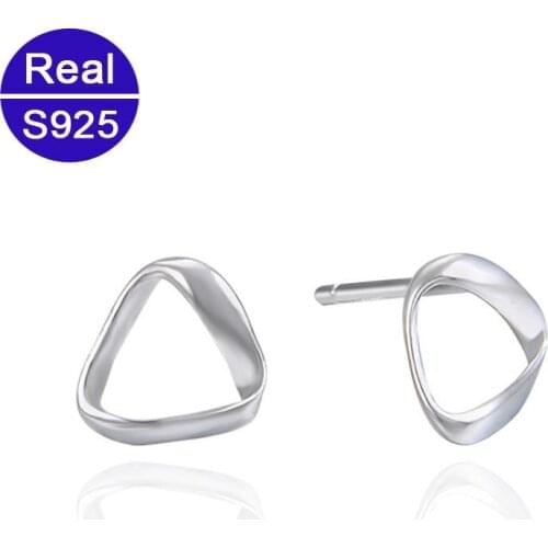 Fashion Simple Triangle Real Solid 925 Sterling Silver Stud Earrings Fine Jewelry Womens Small Earrings Wholesale