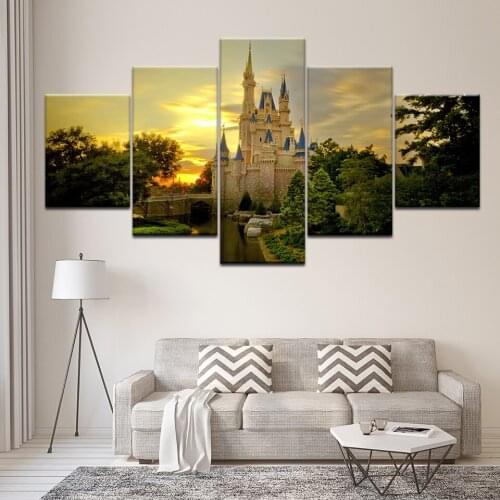 5 Pieces Printed cinderella castle Paintings Wall Art Canvas Modular Living Room Bedroom Poster Picture Home Decoration Artwork