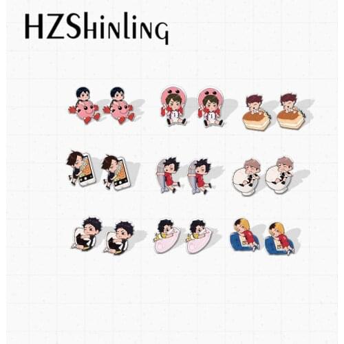 New Arrival Haikyuu!! Volleyball Boys Anime Cartoon Characters Handcraft Jewelry Epoxy Acrylic Resin Stud Earrings