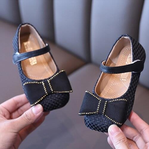 Girls Shoes Butterfly Knot Princess Shoes Knit Mary Janes Shoes For Kids Flats Children Baby Anti-Slip Single Shoe Spring Autumn