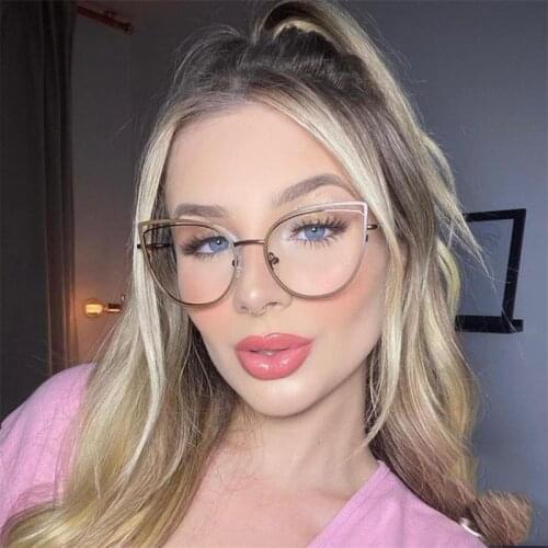 Retro Womens Blue Light Blocking Glasses Frame 2021 Trendy Alloy Computer Cat Eye Glasses Oculos De grau Optical Eyeglasses