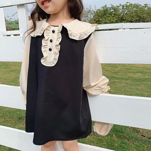 Girls Retro Lotus Leaf Collar Dress Autumn New Style Childrens Long-Sleeved Chiffon Puff Sleeve Elegant Princess Dresses WTA44