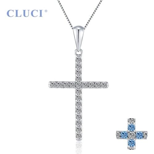 CLUCI 925 Silver Zircon Inlay Cross Pendant Hot Women Accessories Religious Jewelry Gift Charms Only Pendant DP035SB