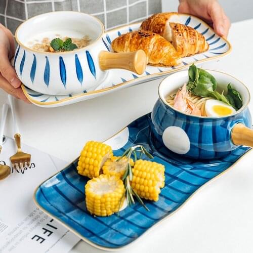 Underglaze Breakfast Two-Piece Tableware Ceramic Japanese-Style Tableware For One Person Easy To Clean посуда тарелки