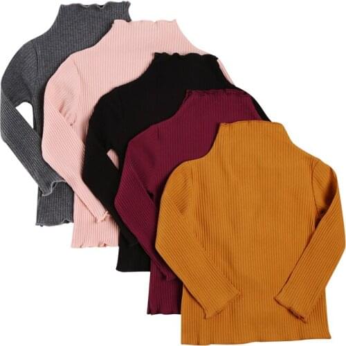 Wallarenear 1-6Years Toddler Baby Girl Kids Tops Solid Color Stand Collar Long Sleeve Pullover Blouse for Spring Fall Clothing